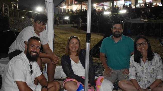 Arthur Sete, Marcio Sete, Juliana Sete, Amanda Sete and Vinnie Bereia celebrating New Year's Eve 2022 at Mooloolaba. Photo: Elizabeth Neil