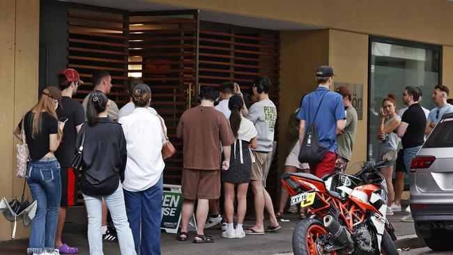 Long Iines at a rental inspection in Surry Hills in February – rental demand has been at record highs. Picture: Sam Ruttyn