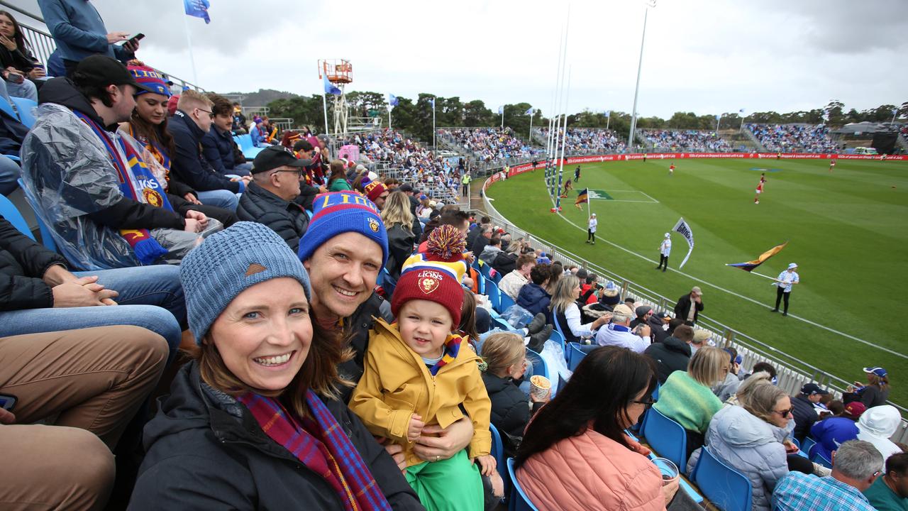 Footy fans soak up the action in SA for Saturday’s offering of Gather Round clashes. Picture: Brett Hartwig