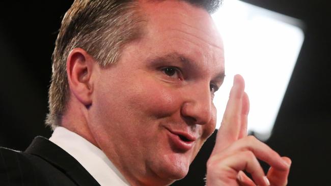 Shadow Treasurer Chris Bowen addresses the National Press Club in Canberra today. Picture: Ray Strange. Trans.Ref. PD467370