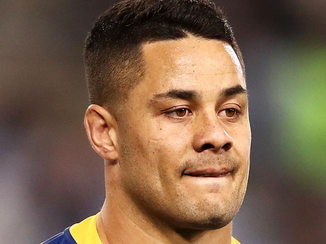 SYDNEY, AUSTRALIA - JULY 28: Jarryd Hayne of the Eels looks dejected after a Rabbitohs try during the round 20 NRL match between the South Sydney Rabbitohs and the Parramatta Eels at ANZ Stadium on July 28, 2018 in Sydney, Australia. (Photo by Mark Kolbe/Getty Images)