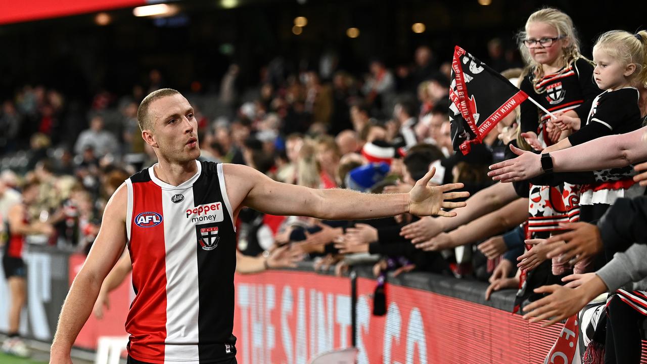 Callum Wilkie is happy to toil away in St Kilda’s defence without much fanfare. Picture: Getty Images