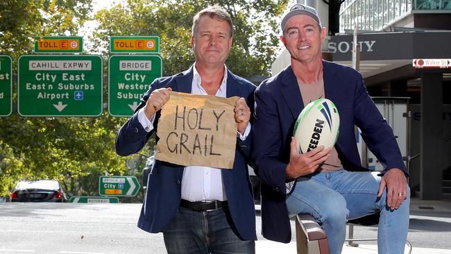 DAILY TELEGRAPH - 14 FEBRUARY, 2022. NRL SuperCoach is back with winners joining NRL legends on a bus for the season launch, hosted by SEN Breakfast hosts Andrew Voss (L) and Greg Alexander. Picture: Toby Zerna