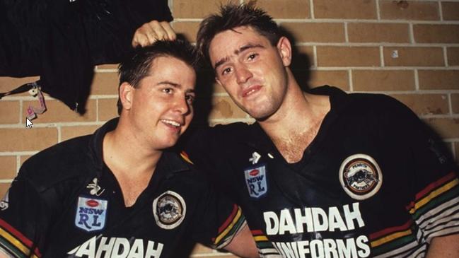 Brad Fittler with Ben Alexander after a Penrith win in 1991.