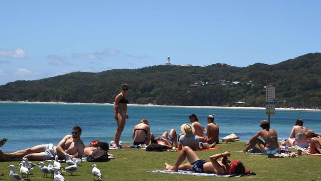 Byron Bay has been busy the town with Sydneysiders meeting Queenslanders in the town. Picture: NCA NewsWire / Steve Holland