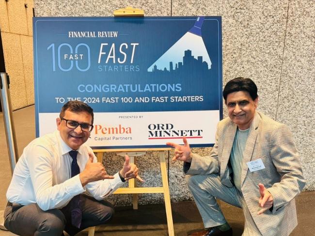 Cocoon SDA Care's executive director operations Pranay Kumar, left, and co-founder Muhammad Latif at an Australian Financial Review event in 2024 where the company was named one of the fastest growing in Australia. Picture: Facebook