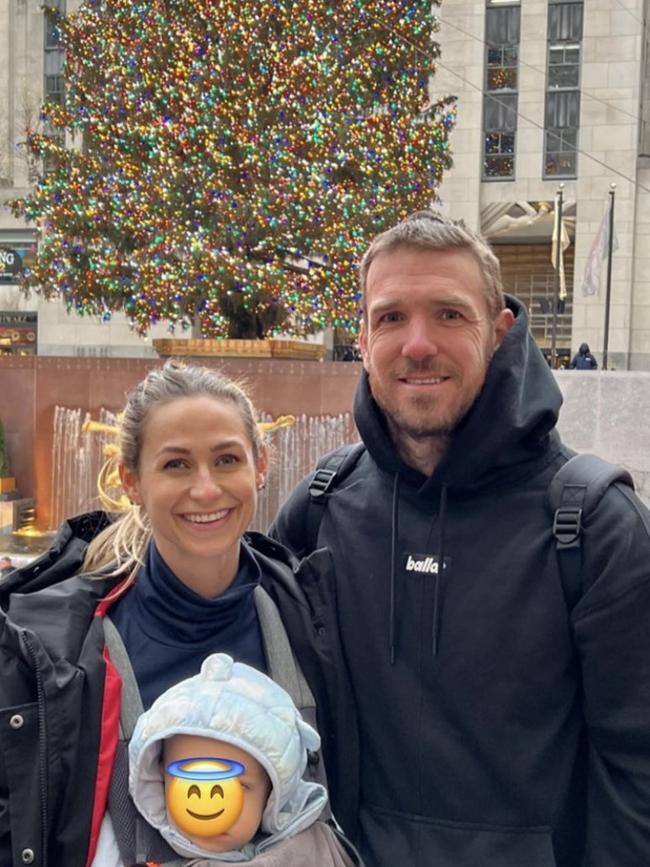 Dane Swan and Taylor Wilson in New York with their son Tate. Pic: Instagram