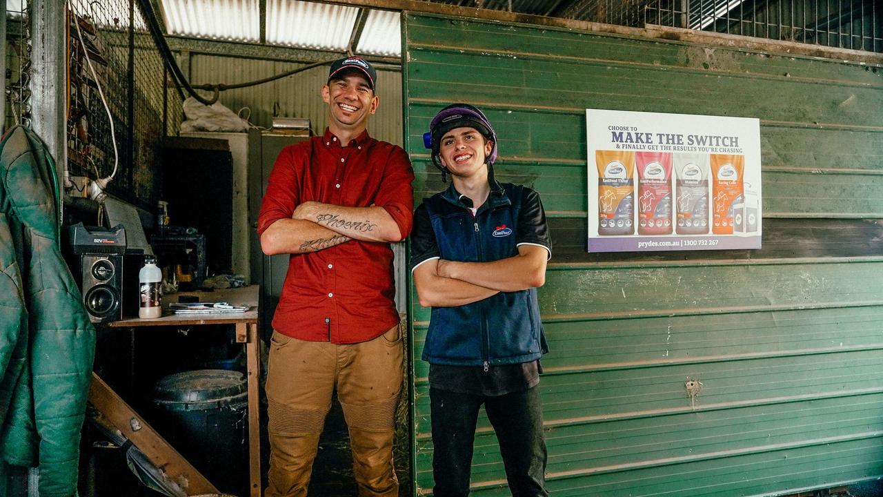 Queensland apprentice jockey Brodie Moffat (right) and Sunshine Coast trainer Damien Batters. Picture: Racing Queensland