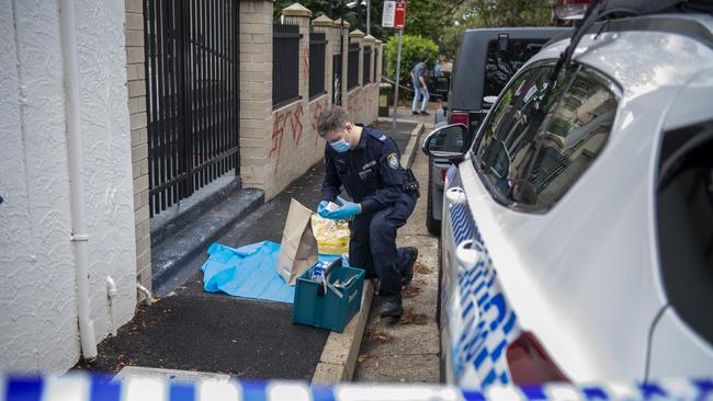 Police outside the synagogue on Saturday. Picture: NewsWire / Simon Bullard.