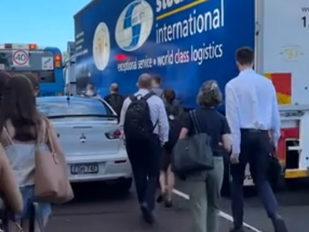 Passengers walking the usually busy roadway with an 80km/h speed limit. Picture: Supplied