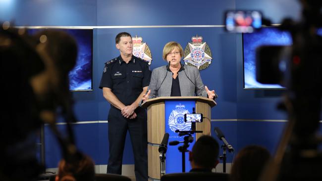 Incoming police chief Shane Patton with Police Minister Lisa Neville. Picture: AAP