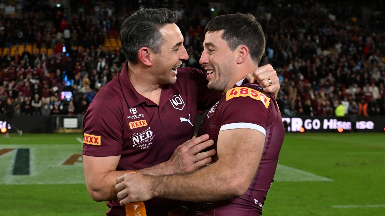 Billy Slater head coach of the Maroons and Ben Hunt. Photo by Bradley Kanaris/Getty Images.