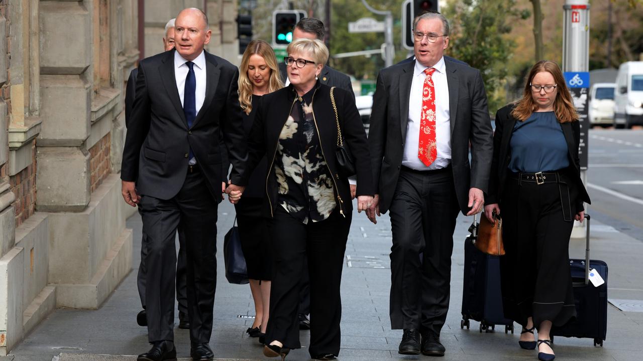 Senator Linda Reynolds arrives at the WA Supreme Court with husband Robert Reid and also lawyer Martin Bennett. Picture: NewsWire / Sharon Smith