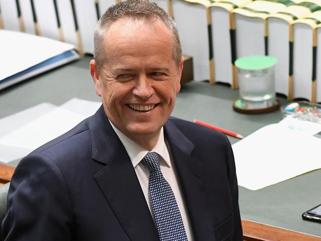 Opposition Leader Bill Shorten laughs as he listens during Parliament question on Monday. Picture: Getty Images