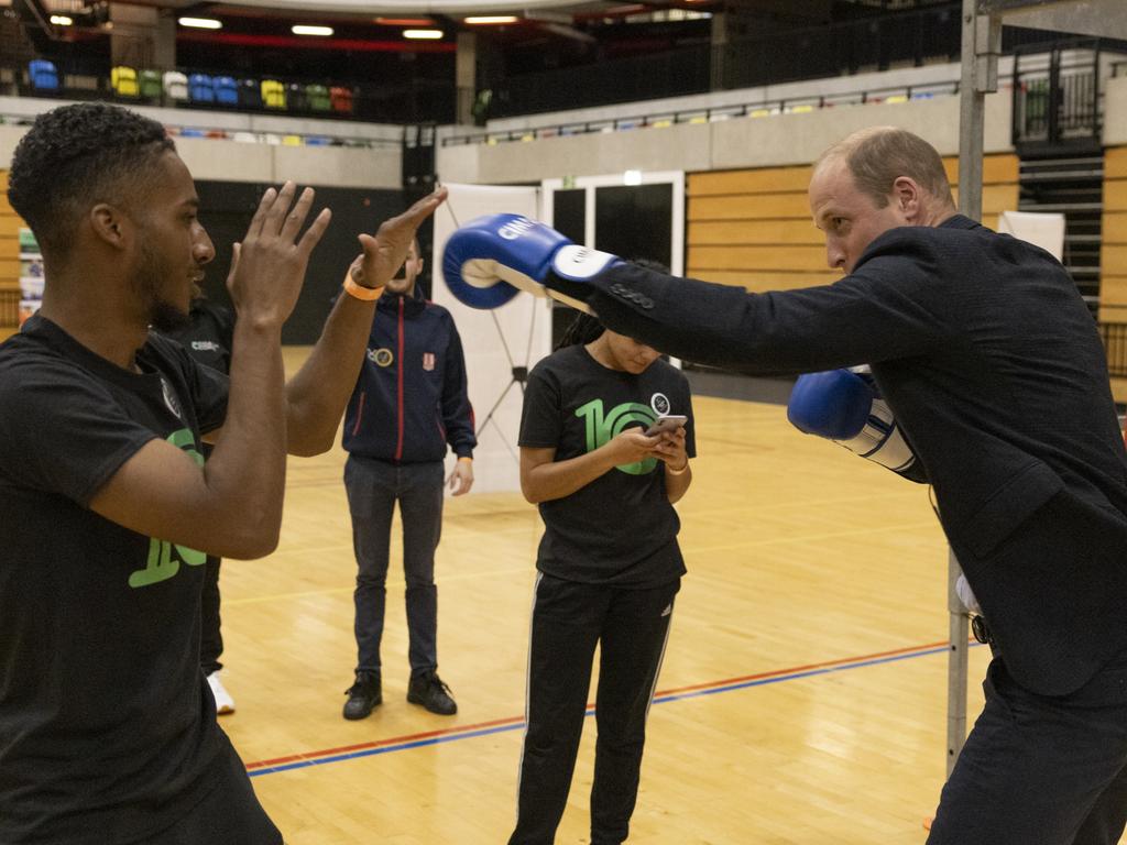 Prince William gets a lesson in boxing. Picture: Getty Images