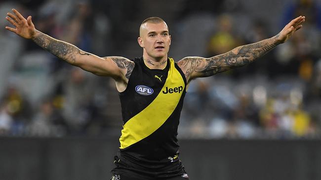 Dustin Martin was fined $1500 for making contact with an umpire. Picture: AAP