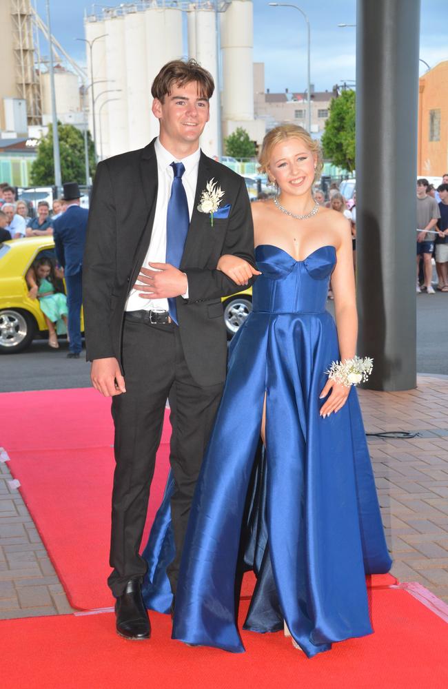 Toowoomba school formals. At the 2023 St Ursula's College formal is graduate Paige Reimers with her partner Lachy Thompson. Picture: Rhylea Millar