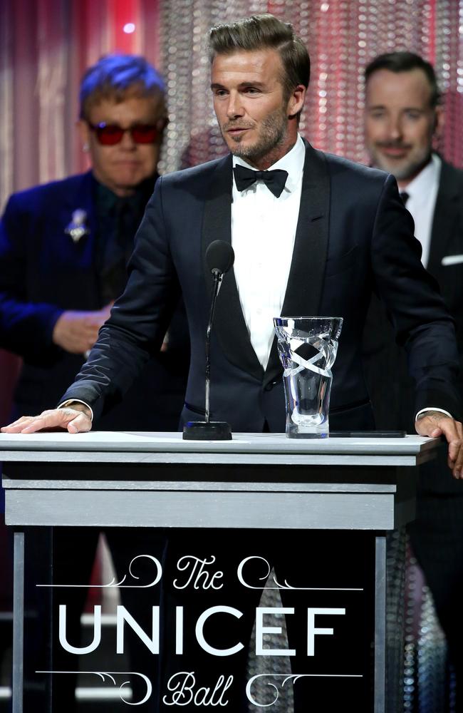 UNICEF GWA Honoree David Beckham speaks onstage during the Sixth Biennial UNICEF Ball Honoring David Beckham and C. L. Max Nikias presented by Louis Vuitton at Regent Beverly Wilshire Hotel on January 12, 2016 in Beverly Hills, California. Picture: Jonathan Leibson/Getty Images for U.S. Fund for UNICEF