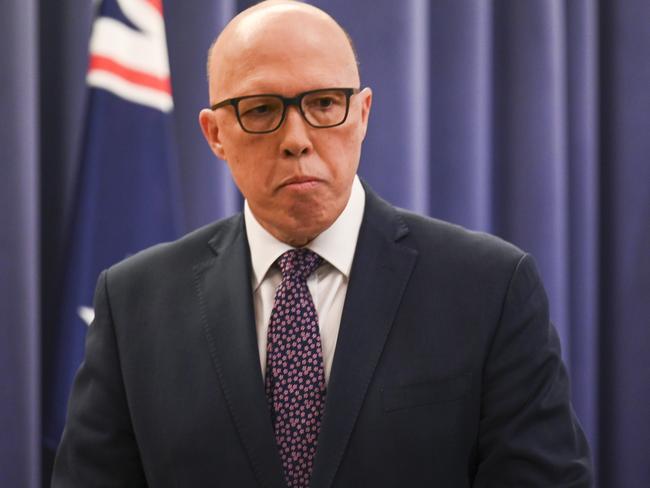 CANBERRA, AUSTRALIA, NewsWire Photos. JULY 31, 2023: The Leader of the Opposition Peter Dutton holds a press conference at Parliament House in Canberra. Picture: NCA NewsWire / Martin Ollman