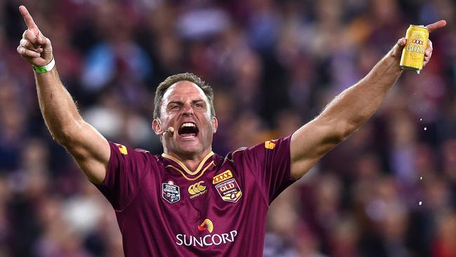 Billy Moore fires up the crowd with the “Queenslander” chant in 2016, naturally clutching at a XXXX can. Picture: AAP Image/Dave Hunt