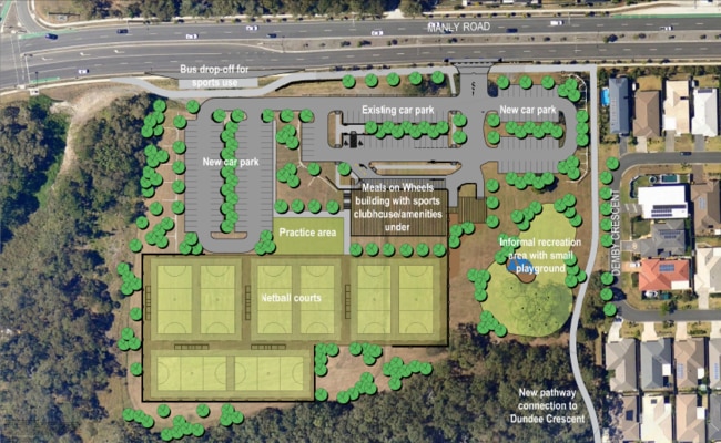 Plans for the $1.9m netball precinct at Wakerley. Source: Brisbane City Council.