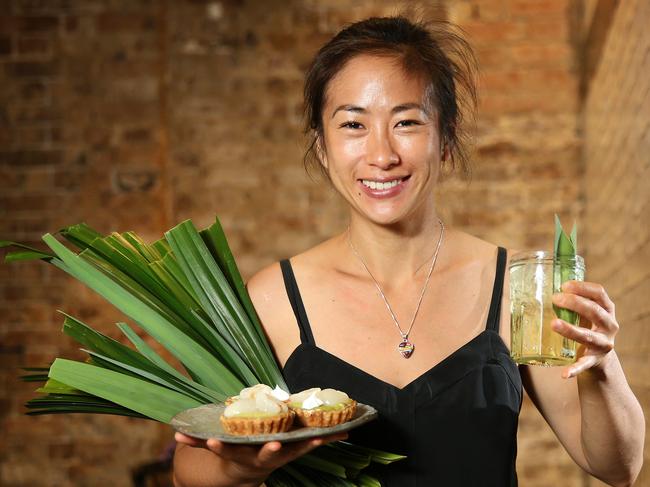 Pictured is Palisa Anderson, co owner of Boon Cafe in Haymarket, with pandan desserts which is a current food trend. Pandan is a green leaf used in Asian cooking.Picture: Richard Dobson