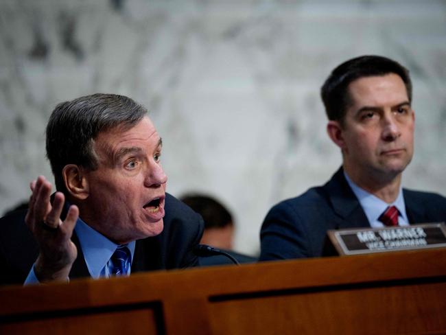 (L) Sen. Mark Warner (D-VA) said the Trump administration’s texting of military details that included a magazine editor further eroded the trust between allies such as Five Eyes. Picture: Getty Images via AFP