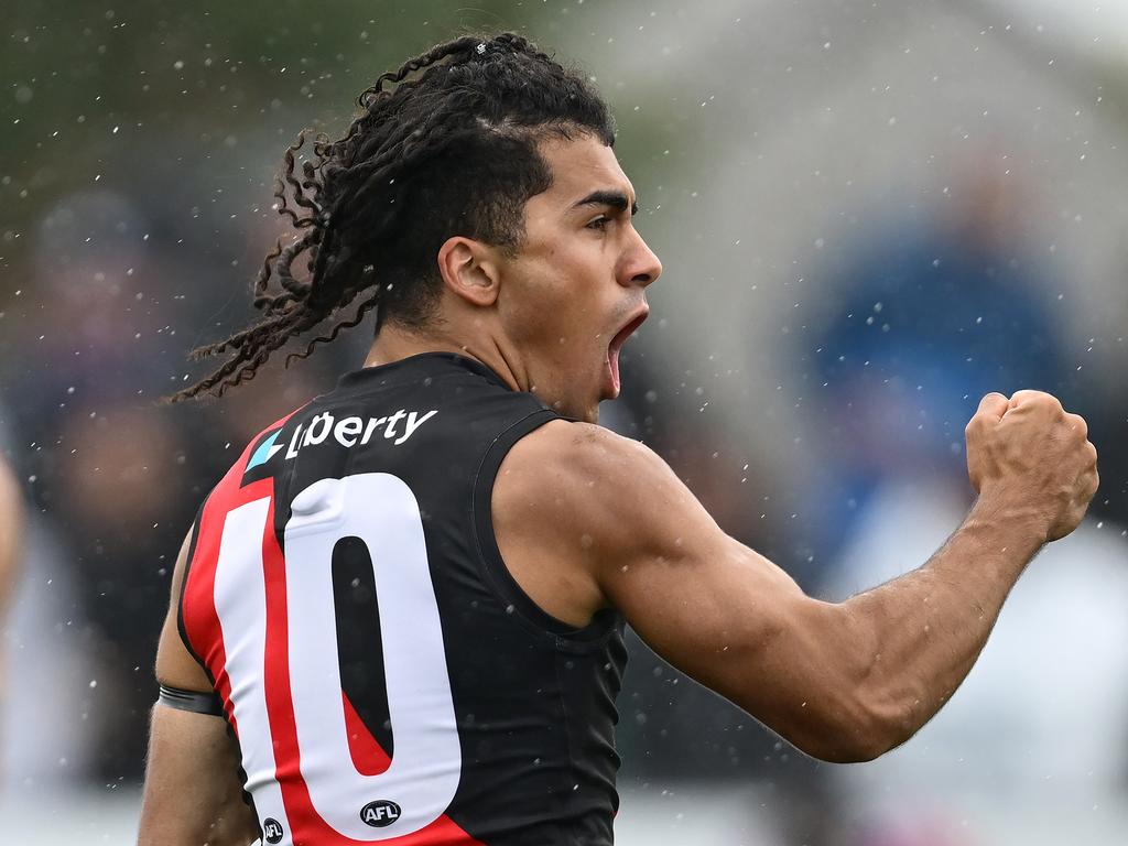 Isaac Kako celebrates his first goal as a Bomber. Picture: Getty Images