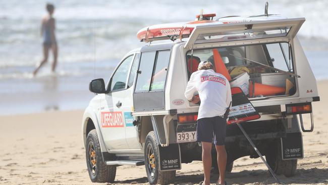 Surf lifesavers at Broadbeach ready to assist in the search for the man who went missing overnight. Picture: Scott Powick.