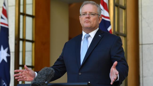 Prime Minister Scott Morrison at Parliament House in Canberra on Sunday. Picture: Getty Images