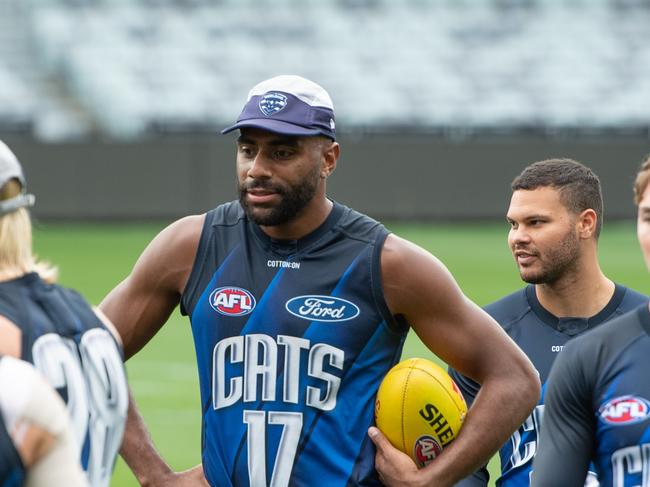 21-03-2023 Geelong Cats training at GMHBA Stadium. Esava Ratugolea. Picture: Brad Fleet