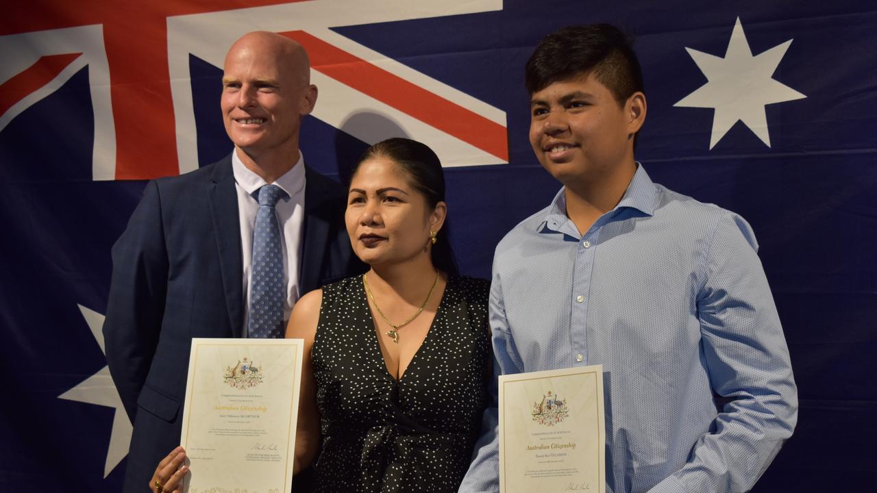 Iezer McArthur and Daniel Villamon receiving their Australian Citizenships in Gympie. Photo: Elizabeth Neil