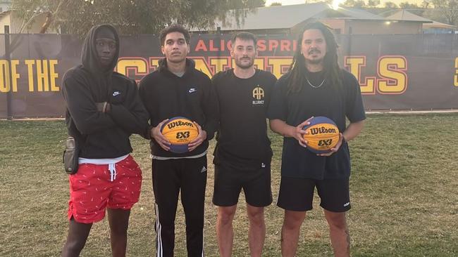 Alice Springs Centrals 3x3 team Logali Pitia, left, Elgan Scrutton, coach Matt Koenig and Bart Michael are hoping to compete in Japan after smashing their first tournament this weekend. Picture: supplied.