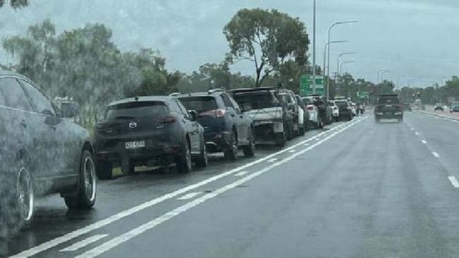 Traffic jam along Dalrymple Rd of parents picking up their kids from St Benedict’s Catholic School on January 28. Picture: TCC.