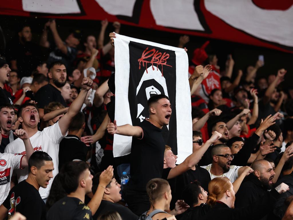 Wanderers fans cheer during the clash between Western Sydney Wanderers and Sydney FC. Picture: Getty Images