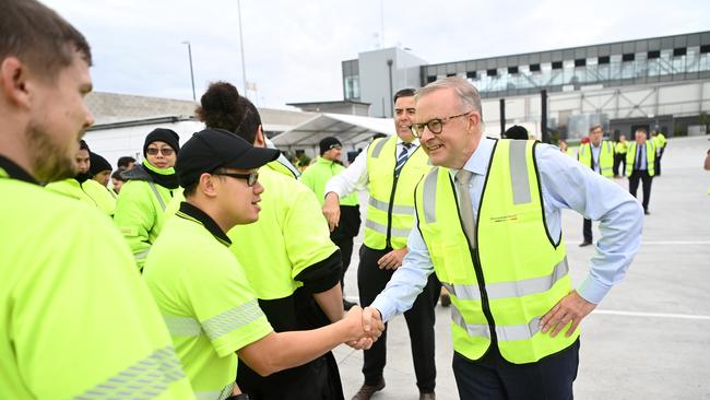 Labor leader Anthony Albanese attends the official opening of Woolworths’ new distribution centre in Heathwood, Queensland. Picture: NCA NewsWire / Dan Peled