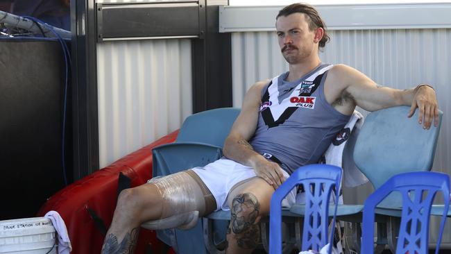 STRUNG OUT: Port Adelaide defender Jasper Pittard joined the growing hamstring injury list in AFL football in the Power’s finale to the pre-season. Picture: Sarah Reed