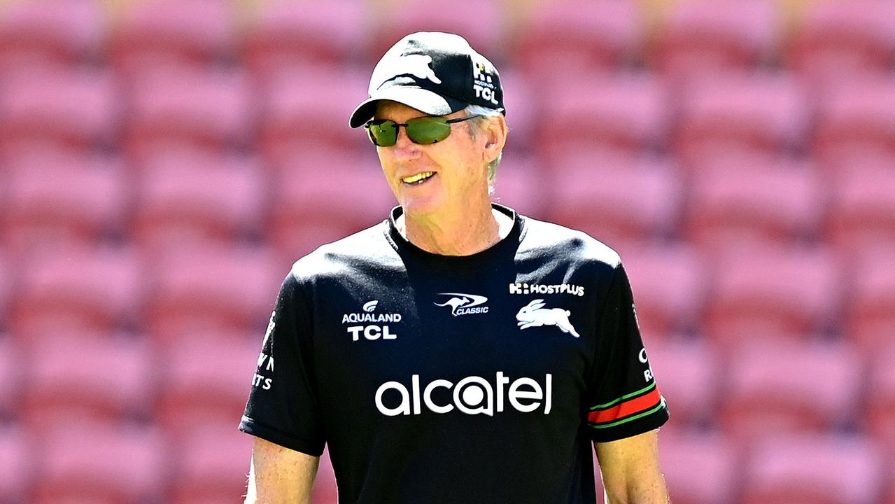 BRISBANE, AUSTRALIA - OCTOBER 02: Coach Wayne Bennett gives a smile as he watches on during a South Sydney Rabbitohs training session ahead of the 2021 NRL Grand Final at Suncorp Stadium on October 02, 2021 in Brisbane, Australia. (Photo by Bradley Kanaris/Getty Images)