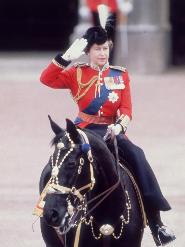 Again, in 1983, Her Majesty rode favourite mount Burmese sidesaddle during the Trooping of the Colour. Picture: Getty