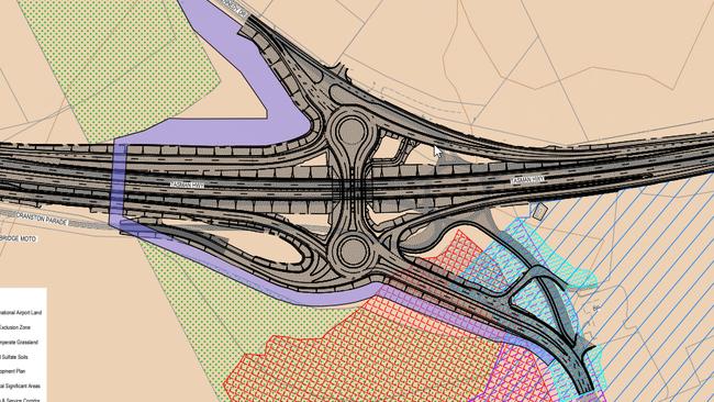 Design drawings of the proposed Hobart airport roundabout upgrade.