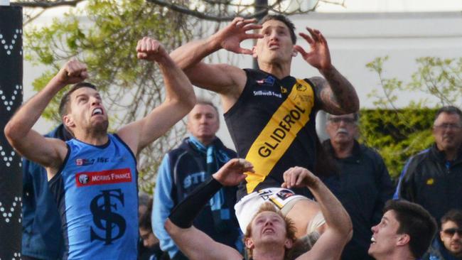 Glenelg's Jesse White makes his mark. Picture: Brenton Edwards/AAP