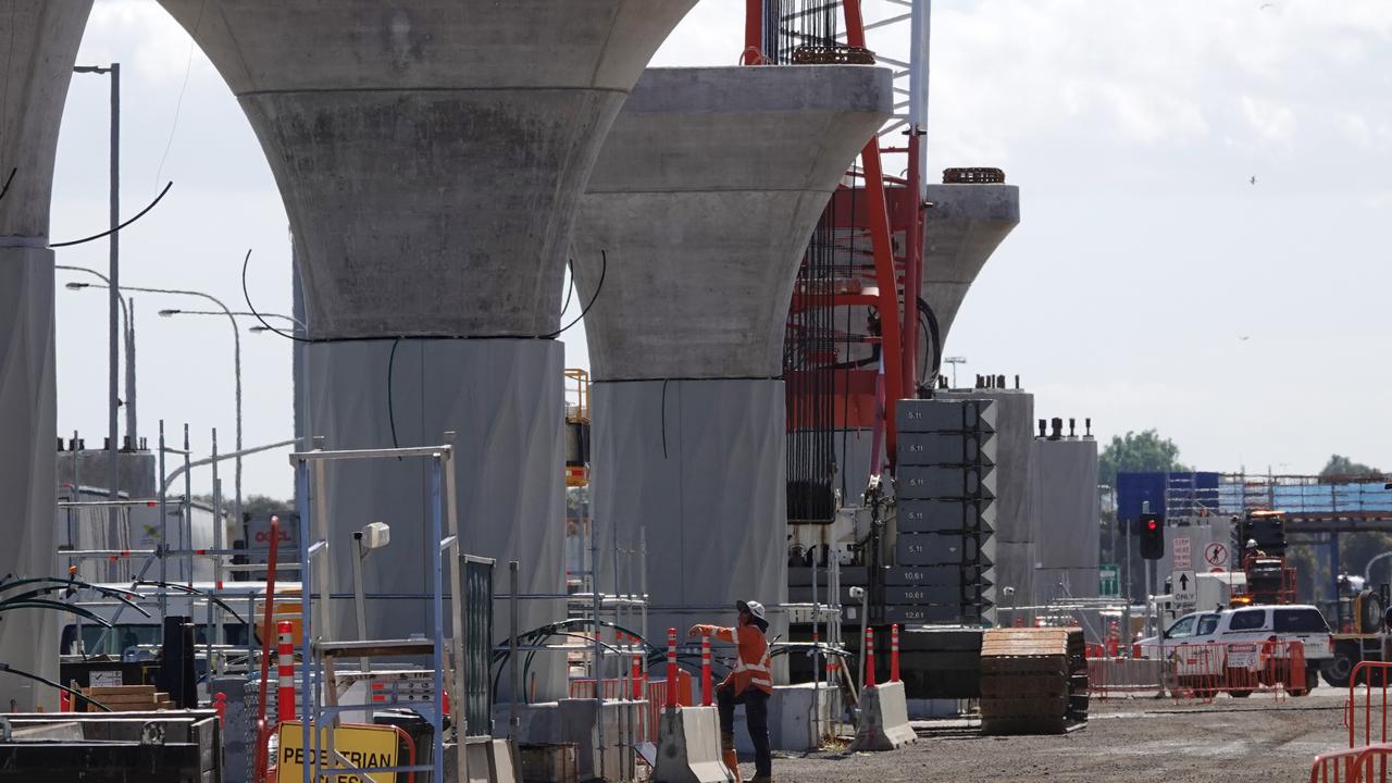 Workers on the West Gate Tunnel in Melbourne. Picture: Alex Coppel.