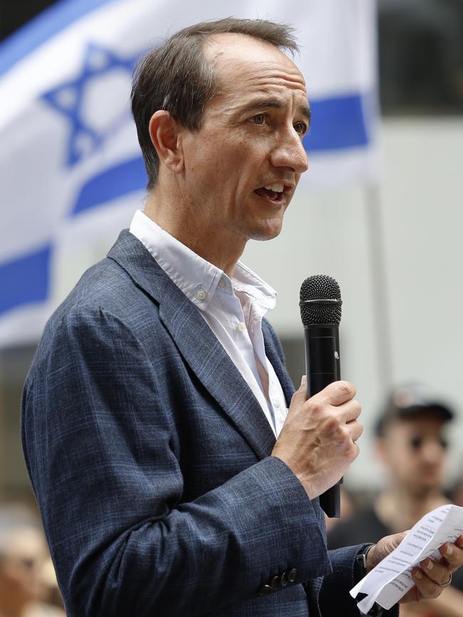 Senator Dave Sharma speaking at the "Enough is Enough" rally against anti Semitism. Picture: Richard Dobson