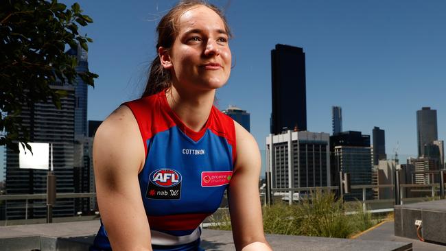 MELBOURNE, AUSTRALIA — OCTOBER 18: Number 1 pick Isabel Huntington of the Bulldogs