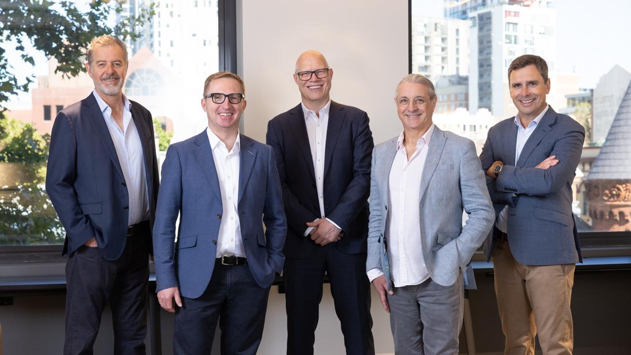 Downsizer co-founder Damian Morgan, Deposit Power general manager Brent Davidson, Downsizer Co Founders Mark Macduffie and Michael Kelly and Correlation Australia Holdings director Lance Warner. Picture: Stephen Cooper