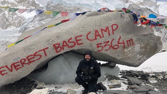 News Corp journalist Anthony Keane at Everest Base Camp before he discovered the world had changed significantly. Picture: supplied