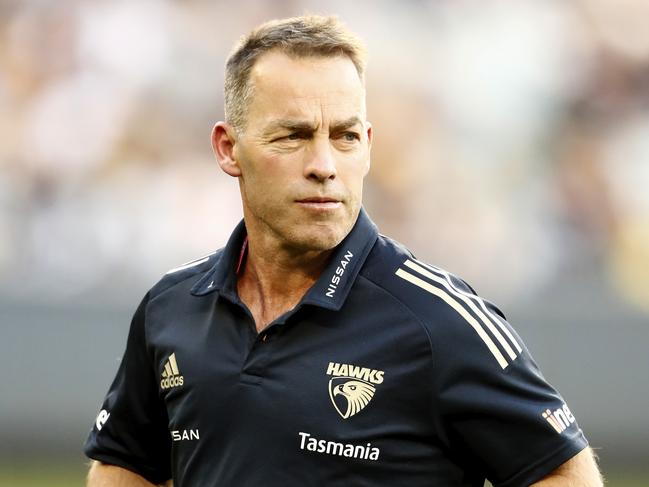 MELBOURNE, AUSTRALIA - MAY 22: Alastair Clarkson, Senior Coach of the Hawks looks on during the 2021 AFL Round 10 match between the Carlton Blues and the Hawthorn Hawks at the Melbourne Cricket Ground on May 22, 2021 in Melbourne, Australia. (Photo by Dylan Burns/AFL Photos via Getty Images)