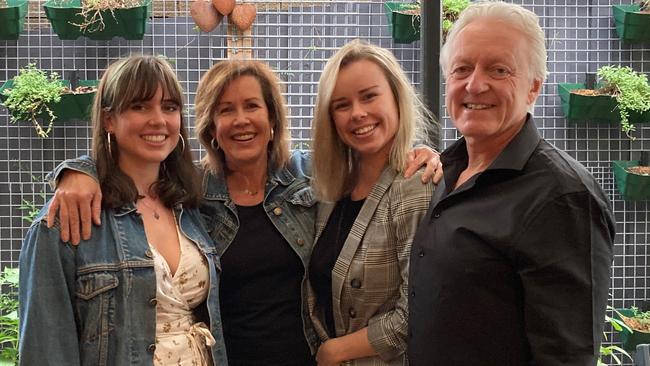 Former Queensland undercover police officer Keith Banks pictured with his family in (L-R daughter Julia, wife Jennifer, daughter Karly and Keith Banks).