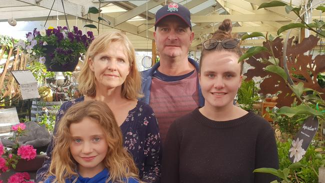 Karkoo Nursery owners Peter and Jane Rowat with daughters Imogen and Isla. Picture: Colin James