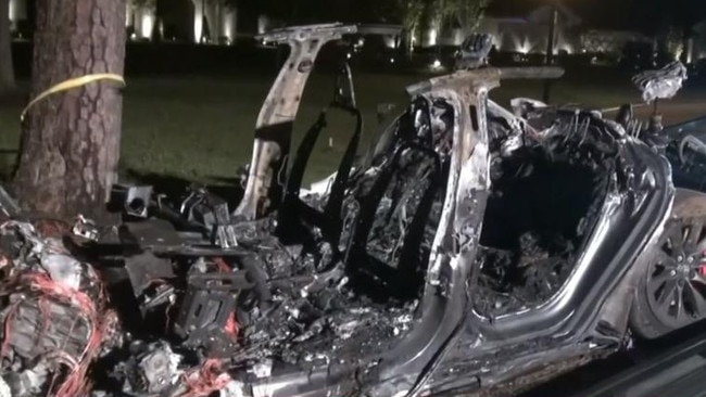 Tesla has broken with authorities and now claims someone was in the driver's seat. Picture: KPRC2